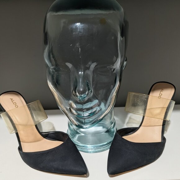 ALDO Black Leather Heels w/ Clear Strap – Size 7.5 - Picture 2 of 6